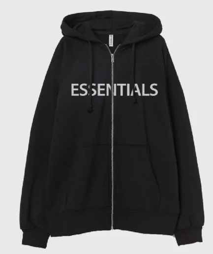 Essentials Oversized Zip Through Hoodie Black