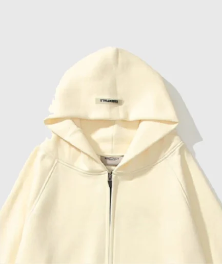 Essentials Reflective Print Zip up Oversized Cream Hoodie